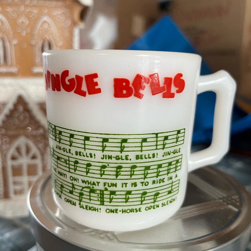 Charming Hazel Atlas egg nog holiday mugs. There are 12 in excellent condition.